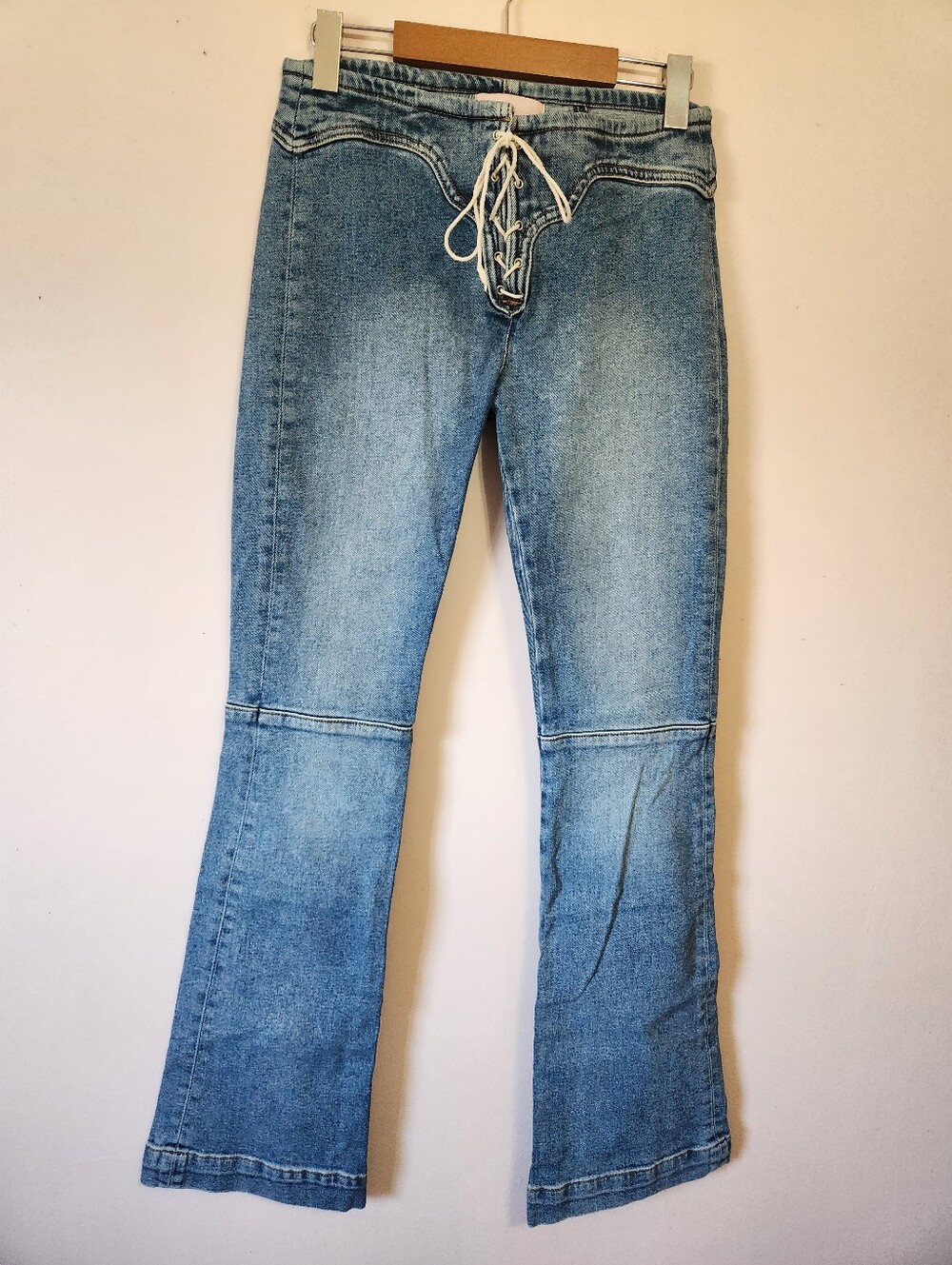REVICE Denim Y2K Lace Up Front Flare Jeans Medium Wash Sz 26 Retro Western Chic